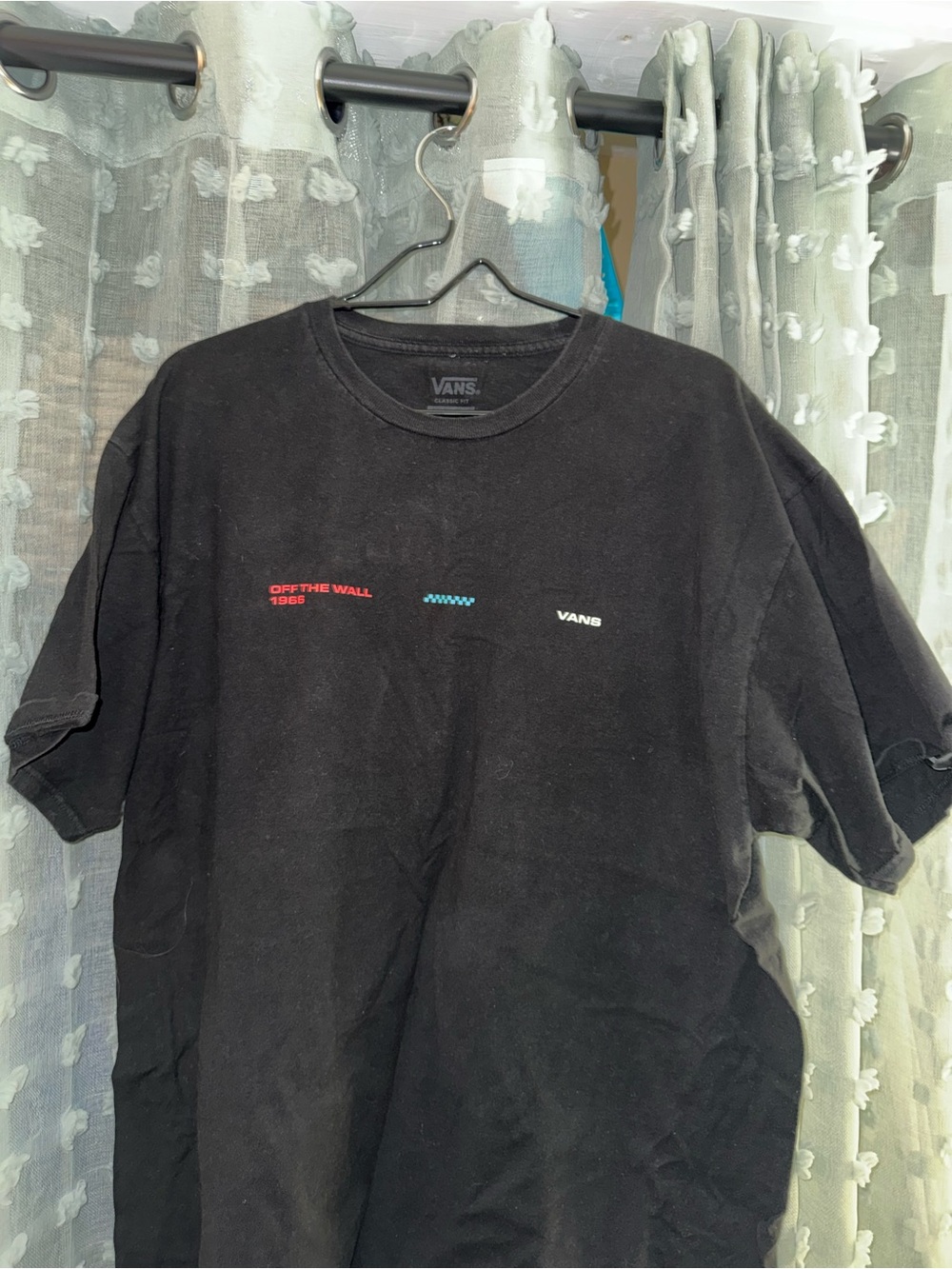 Vans Black Short-Sleeve Tee with Small Red & Blue Accents